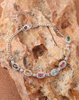 Women's Natural Tourmaline Bracelet — 925 Sterling Silver Geometric Oval