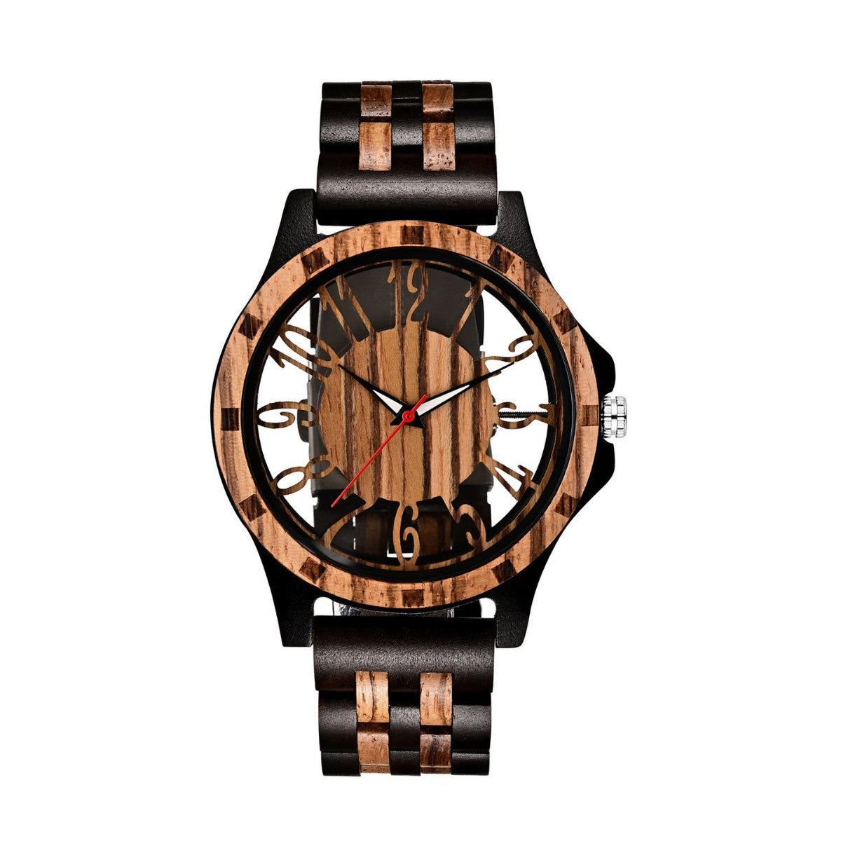 Men genuine  Wooden Quartz Watch – 46mm Walnut Wood Case with Seagull Movement &amp; Genuine Leather Strap
