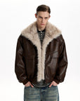 Retro Fur Collar PU Leather Jacket