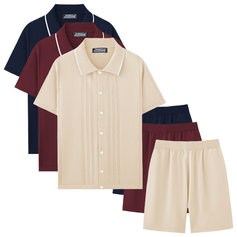 Herren Strickset aus 100 % Viskose – Atmungsaktives Kurzarmshirt &amp; Shorts Zweiteiler mit leichtem Tragekomfort &amp; lässigem Streetstyle