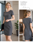Women's Short Sleeve Professional A-Line Dress – Slim Fit Office Wear