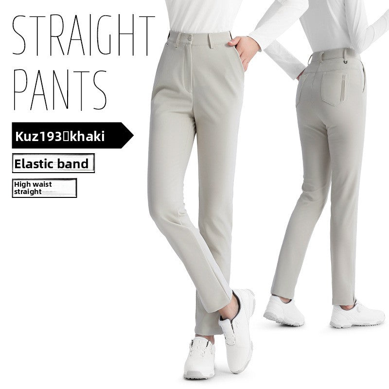 Hochwertige Stretch-Golfhose für Damen – schmal geschnittene Hose mit hoher Taille, schnelltrocknendem Stoff und geradem Bein