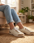 Damen-Freizeitsneaker aus Leder – Retro-Halbschuhe aus Rindsleder mit weicher Gummisohle, leichtem Tragekomfort und rutschfestem Design