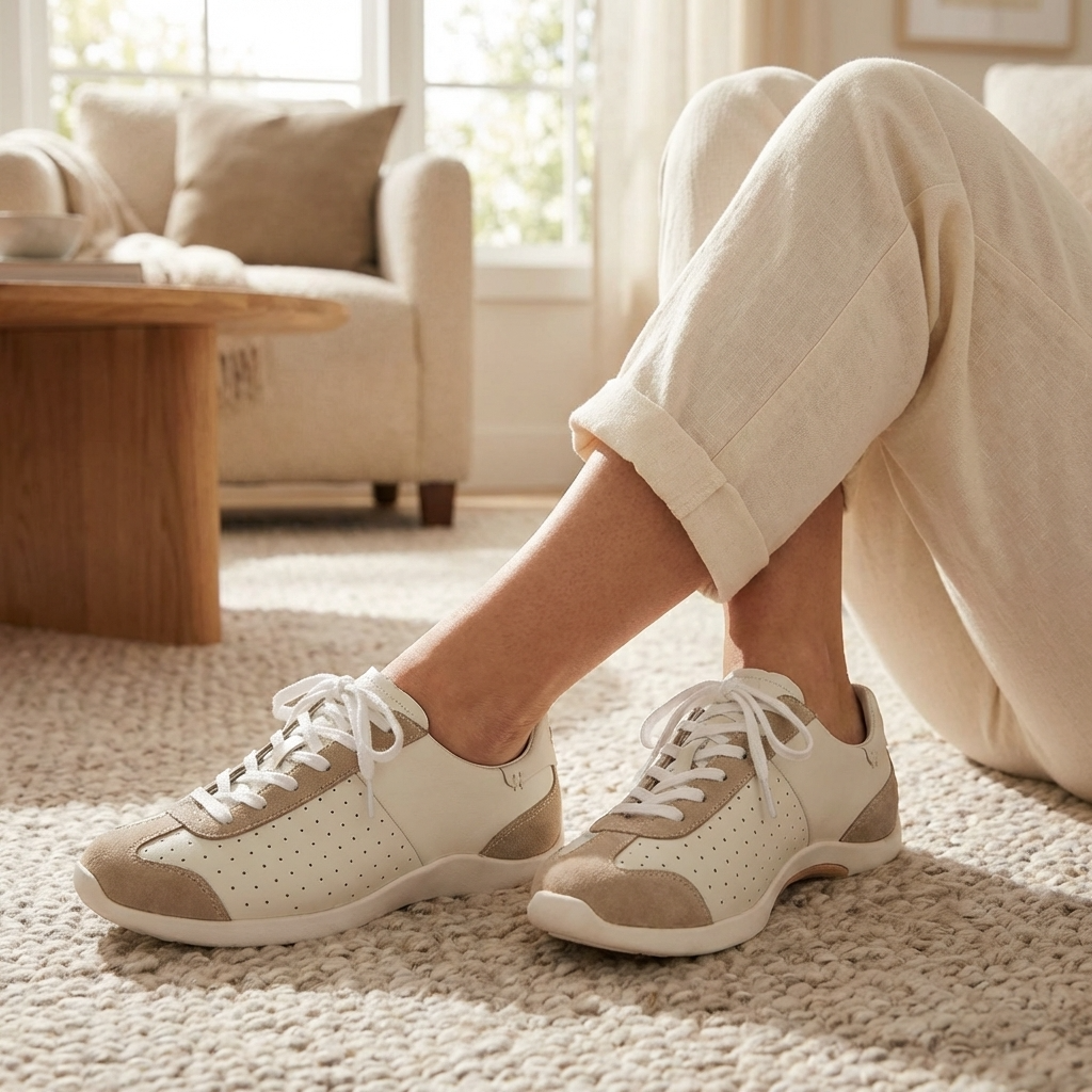 Damen-Freizeitsneaker aus Leder – Retro-Halbschuhe aus Rindsleder mit weicher Gummisohle, leichtem Tragekomfort und rutschfestem Design