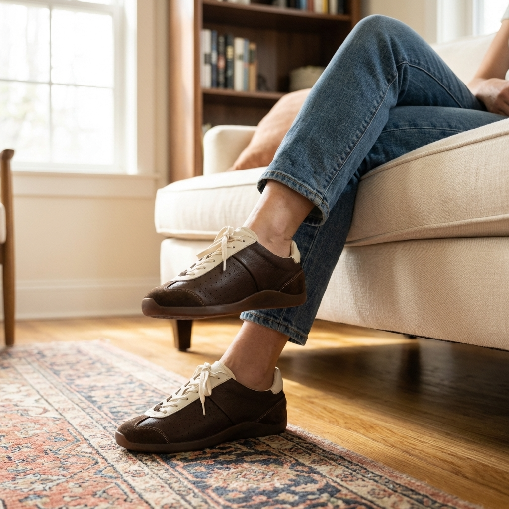 Damen-Freizeitsneaker aus Leder – Retro-Halbschuhe aus Rindsleder mit weicher Gummisohle, leichtem Tragekomfort und rutschfestem Design