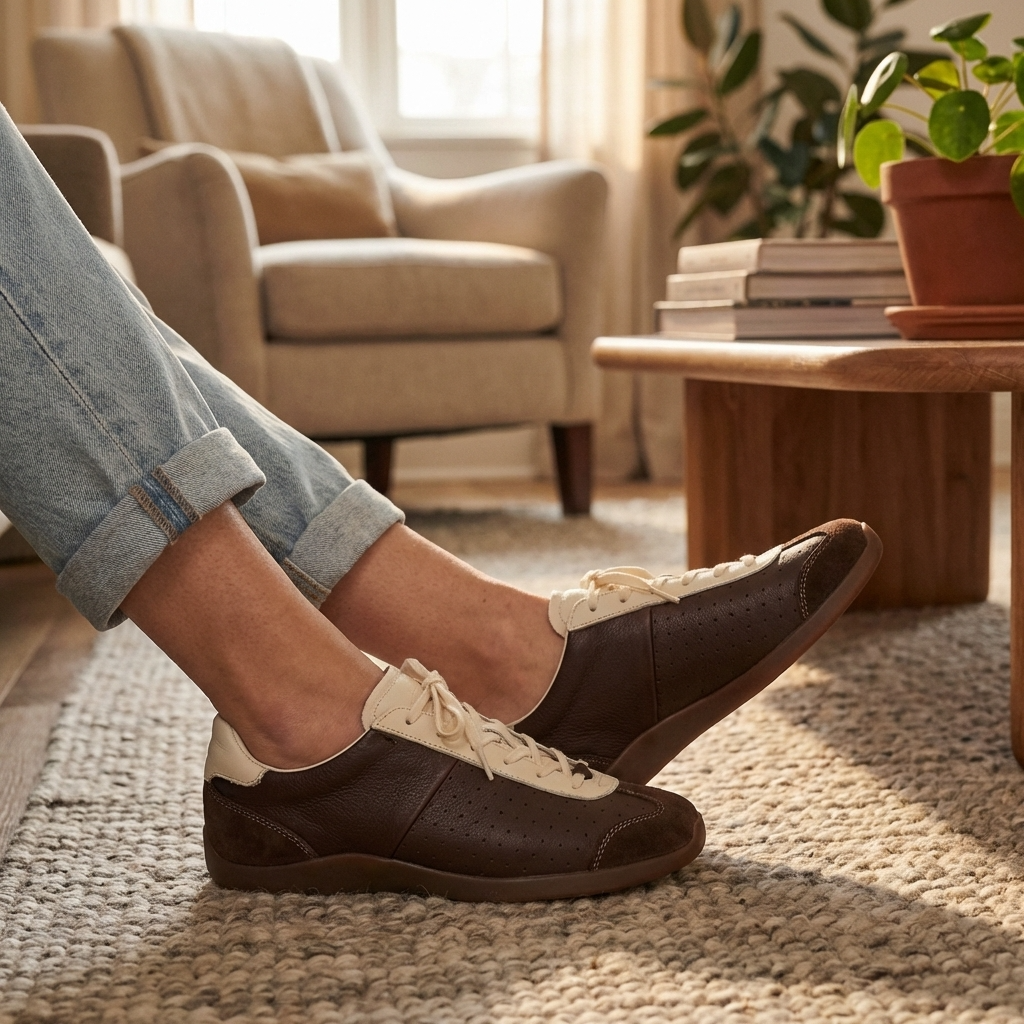Damen-Freizeitsneaker aus Leder – Retro-Halbschuhe aus Rindsleder mit weicher Gummisohle, leichtem Tragekomfort und rutschfestem Design