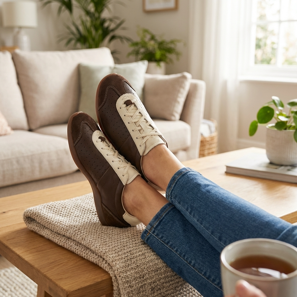 Damen-Freizeitsneaker aus Leder – Retro-Halbschuhe aus Rindsleder mit weicher Gummisohle, leichtem Tragekomfort und rutschfestem Design