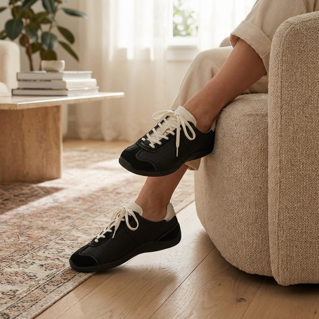 Damen-Freizeitsneaker aus Leder – Retro-Halbschuhe aus Rindsleder mit weicher Gummisohle, leichtem Tragekomfort und rutschfestem Design