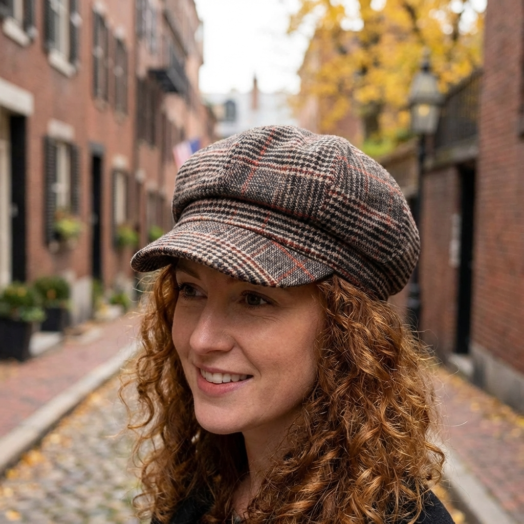 Verstellbare Damen-Baskenmütze aus Wolle mit Schottenmuster – Klassische Tartan-Achteckige Malermütze mit faltbarem Design