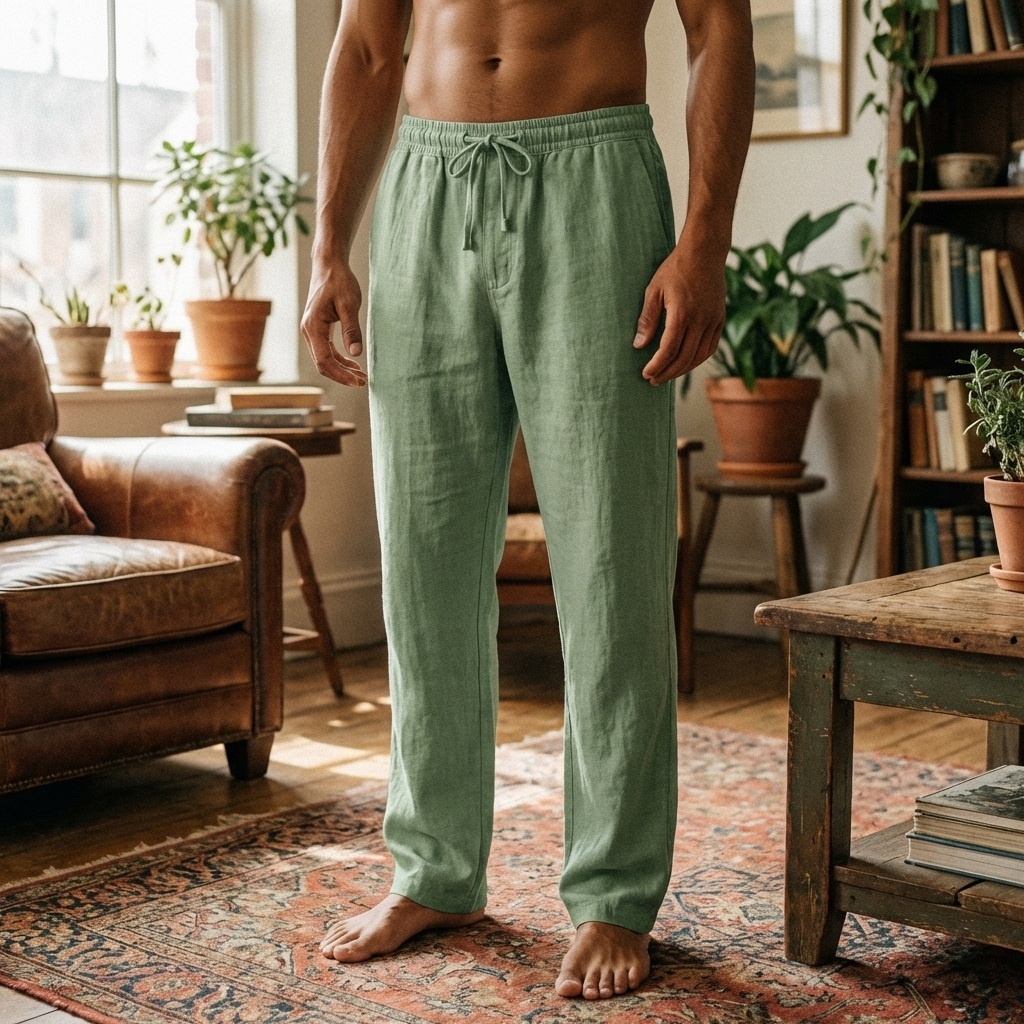 Pantalon décontracté 70 % coton pour homme – Respirant, jambe droite, coupe décontractée, ceinture ajustable et style confortable au quotidien