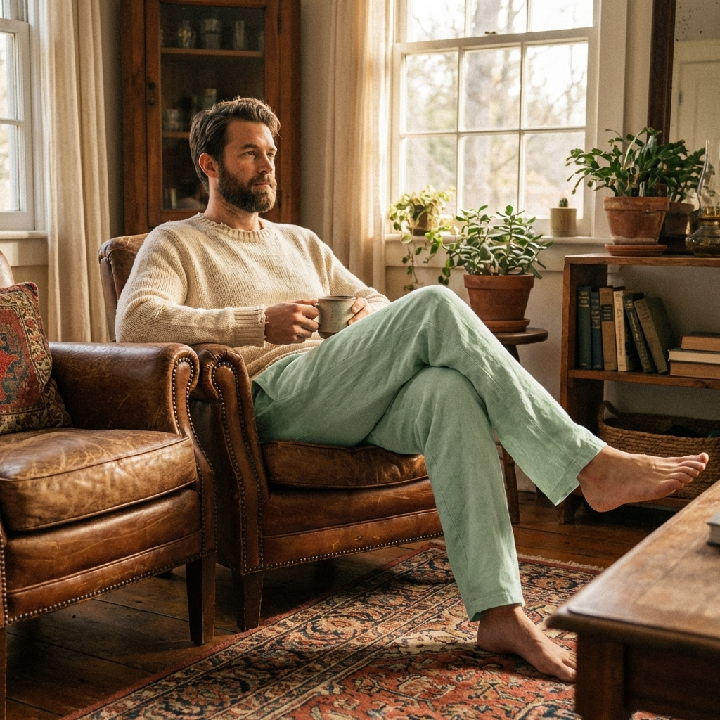 Pantalon décontracté 70 % coton pour homme – Respirant, jambe droite, coupe décontractée, ceinture ajustable et style confortable au quotidien