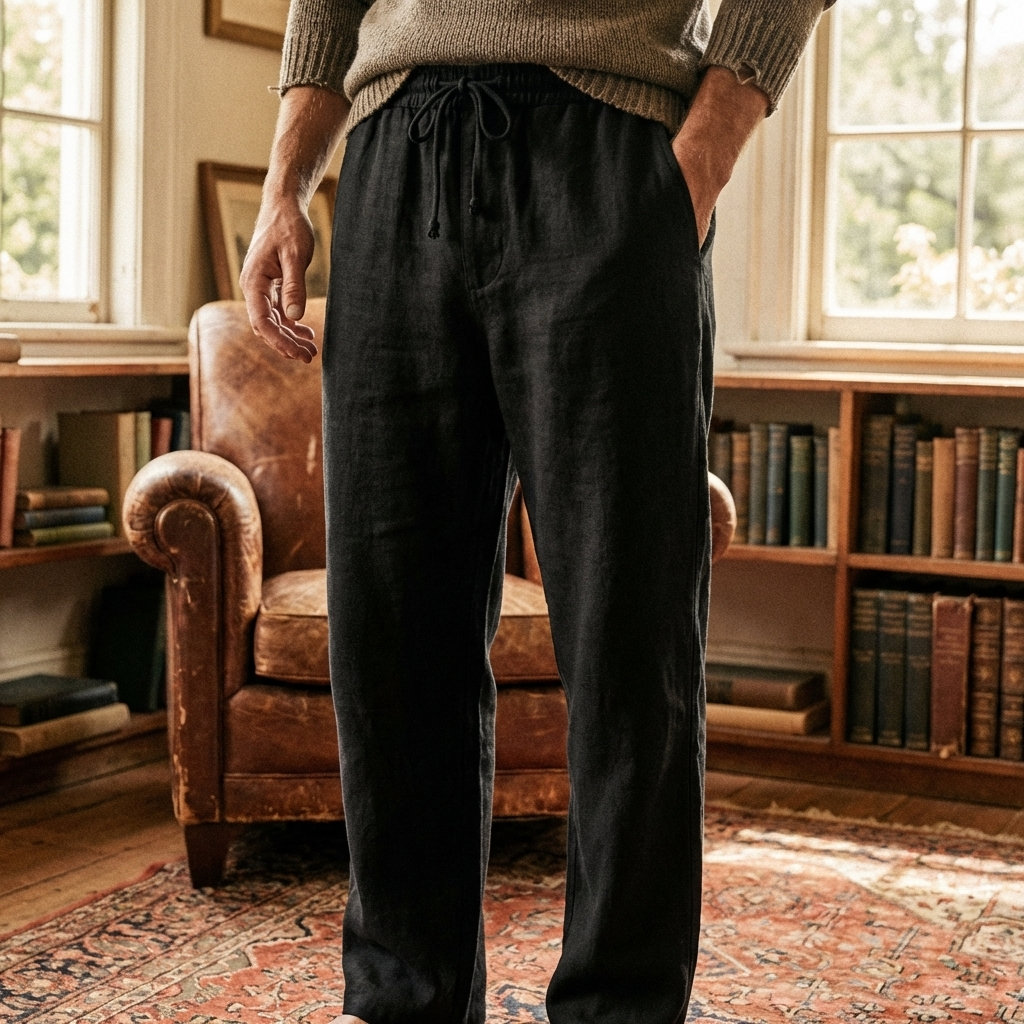 Pantalon décontracté 70 % coton pour homme – Respirant, jambe droite, coupe décontractée, ceinture ajustable et style confortable au quotidien