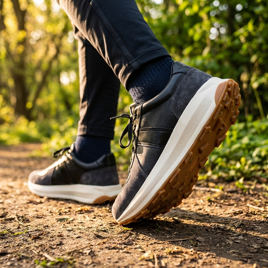 Men’s Genuine Leather Casual Sports Shoes – Cowhide Lace-Up Sneakers with Breathable Design, EVA Cushioning &amp; Low Wedge Comfort