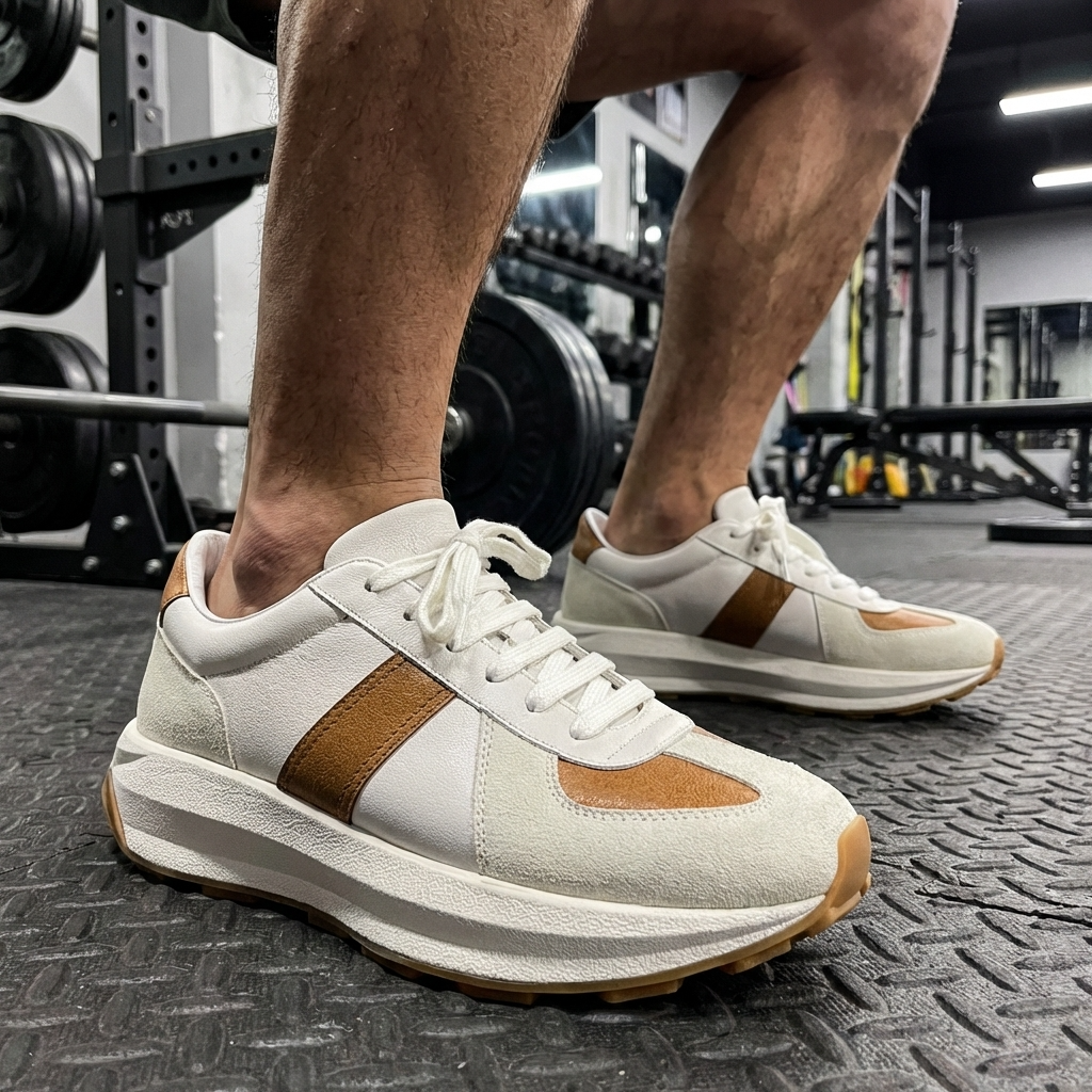 Men’s Genuine Leather Casual Sports Shoes – Cowhide Lace-Up Sneakers with Breathable Design, EVA Cushioning &amp; Low Wedge Comfort