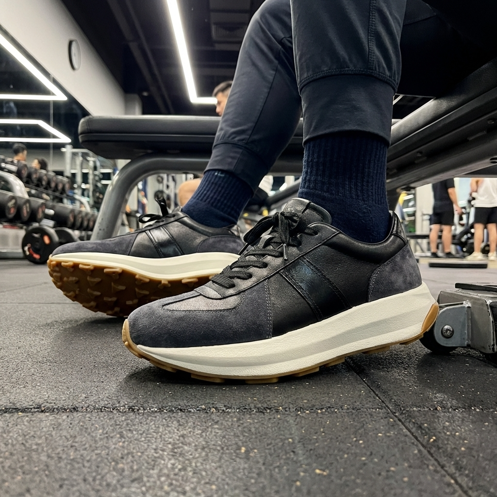 Men’s Genuine Leather Casual Sports Shoes – Cowhide Lace-Up Sneakers with Breathable Design, EVA Cushioning &amp; Low Wedge Comfort