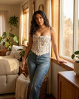 Damen Französisches Retro Blumen Ärmelloses Oberteil – Schmal geschnittenes bauchfreies Tanktop mit Vintage-Print, Taillenbetonendem Design & Schickem Sommerstil