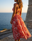 Damen rückenfreies Sommerkleid mit Blumenmuster – A-Linien Midikleid mit V-Ausschnitt, verstellbaren Trägern und leichtem, elegantem Design