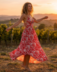 Damen rückenfreies Sommerkleid mit Blumenmuster – A-Linien Midikleid mit V-Ausschnitt, verstellbaren Trägern und leichtem, elegantem Design