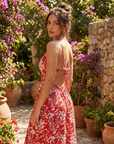 Damen rückenfreies Sommerkleid mit Blumenmuster – A-Linien Midikleid mit V-Ausschnitt, verstellbaren Trägern und leichtem, elegantem Design
