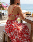 Damen rückenfreies Sommerkleid mit Blumenmuster – A-Linien Midikleid mit V-Ausschnitt, verstellbaren Trägern und leichtem, elegantem Design