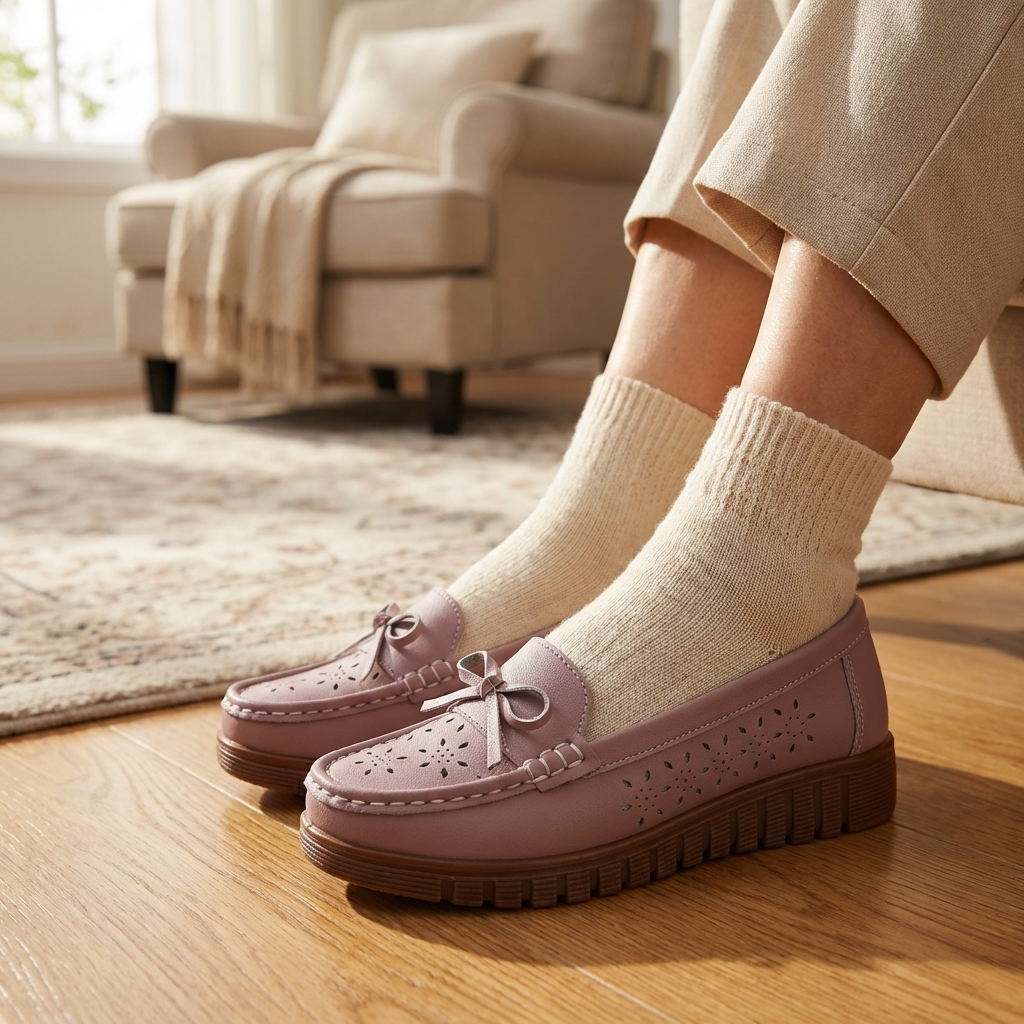 Damen Slip-On Loafer mit Lochmuster – Atmungsaktive, perforierte Flats mit weicher Innensohle, leichtem Komfort und lässigem Alltagsstil