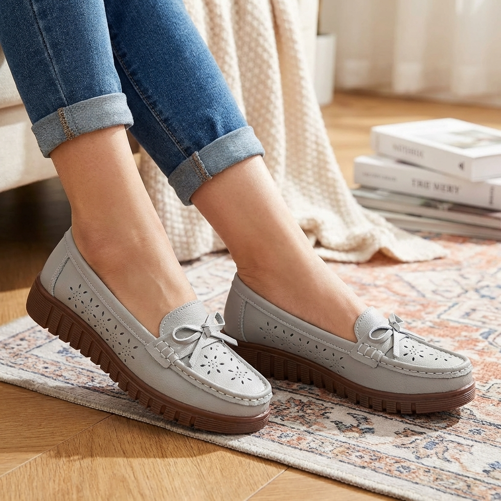 Damen Slip-On Loafer mit Lochmuster – Atmungsaktive, perforierte Flats mit weicher Innensohle, leichtem Komfort und lässigem Alltagsstil