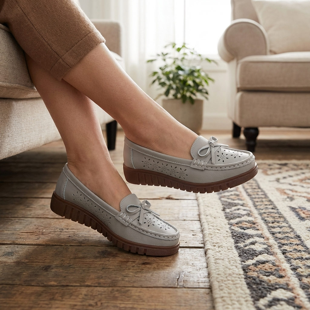 Damen Slip-On Loafer mit Lochmuster – Atmungsaktive, perforierte Flats mit weicher Innensohle, leichtem Komfort und lässigem Alltagsstil