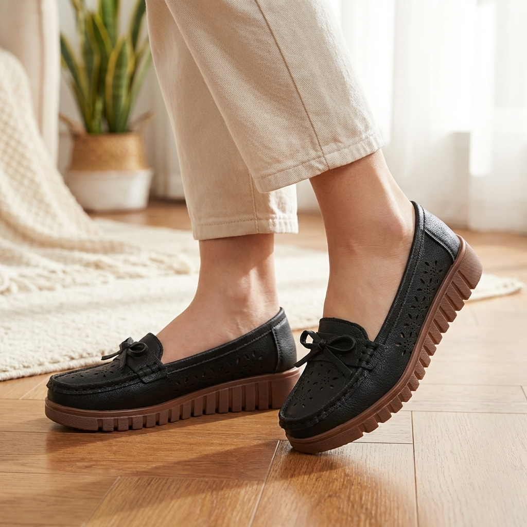 Damen Slip-On Loafer mit Lochmuster – Atmungsaktive, perforierte Flats mit weicher Innensohle, leichtem Komfort und lässigem Alltagsstil