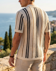 Men’s Hollow Knitted Polo Shirt – Breathable Ice Silk Short Sleeve Polo with Striped Design, Stretch Fit & Summer Casual Style