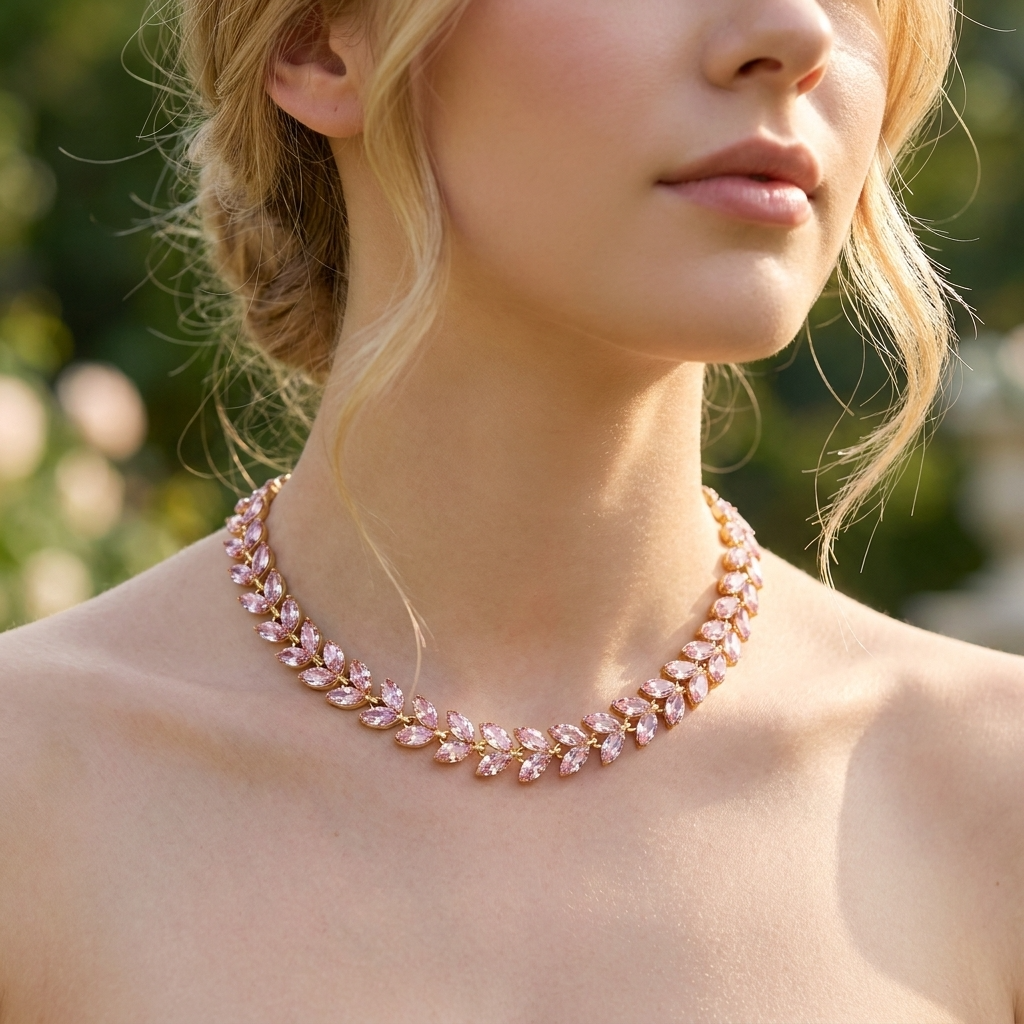 Women’s Crystal Leaf Necklace – Elegant Adjustable Chain with Vintage-Inspired Design &amp; Sparkling Statement Pendant