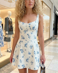 Mini-robe fleurie à bretelles pour femme – Robe d'été trapèze à col carré et dos ouvert