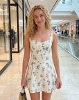 Mini-robe fleurie à bretelles pour femme – Robe d'été trapèze à col carré et dos ouvert