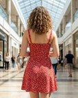 Mini-robe fleurie à bretelles pour femme – Robe d'été trapèze à col carré et dos ouvert