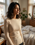 Damenpullover aus 95 % feiner Merinowolle – leichter Pullover mit Rundhalsausschnitt und langen Ärmeln, schmale Passform