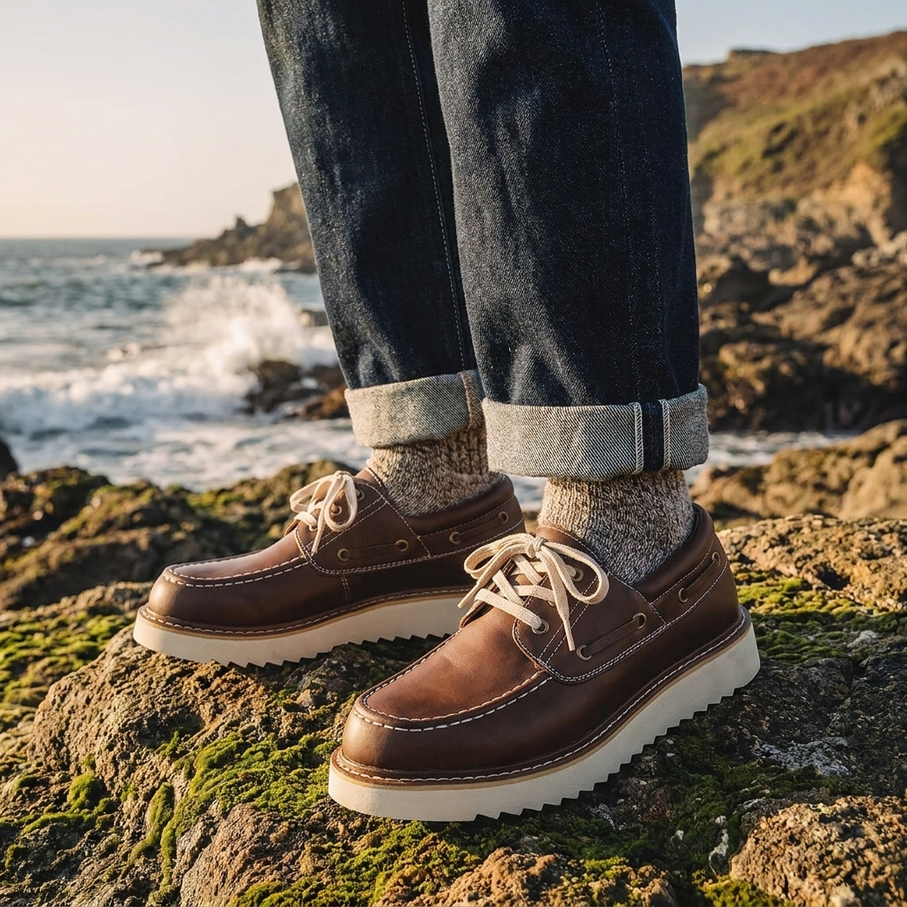 Herren-Markerschuhe – Obermaterial aus hochwertigem doppellagigem Rindsleder, verstärkte Zehenkappe, ölbeständige Sohle, wachsbehandelt wasserdicht