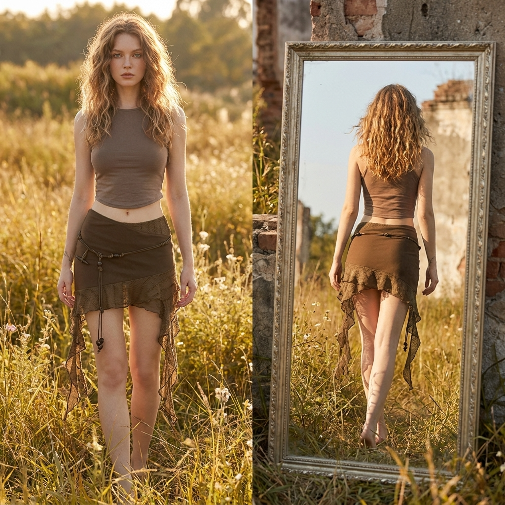 Jupe asymétrique taille haute trapèze pour femme – Jupe midi volantée avec détails en dentelle et coupe ajustée