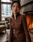 Damen-Cardigan aus 100 % Kaschmir – koreanischer Stil, schmal geschnitten, Rollkragen, Reißverschluss-Pullover