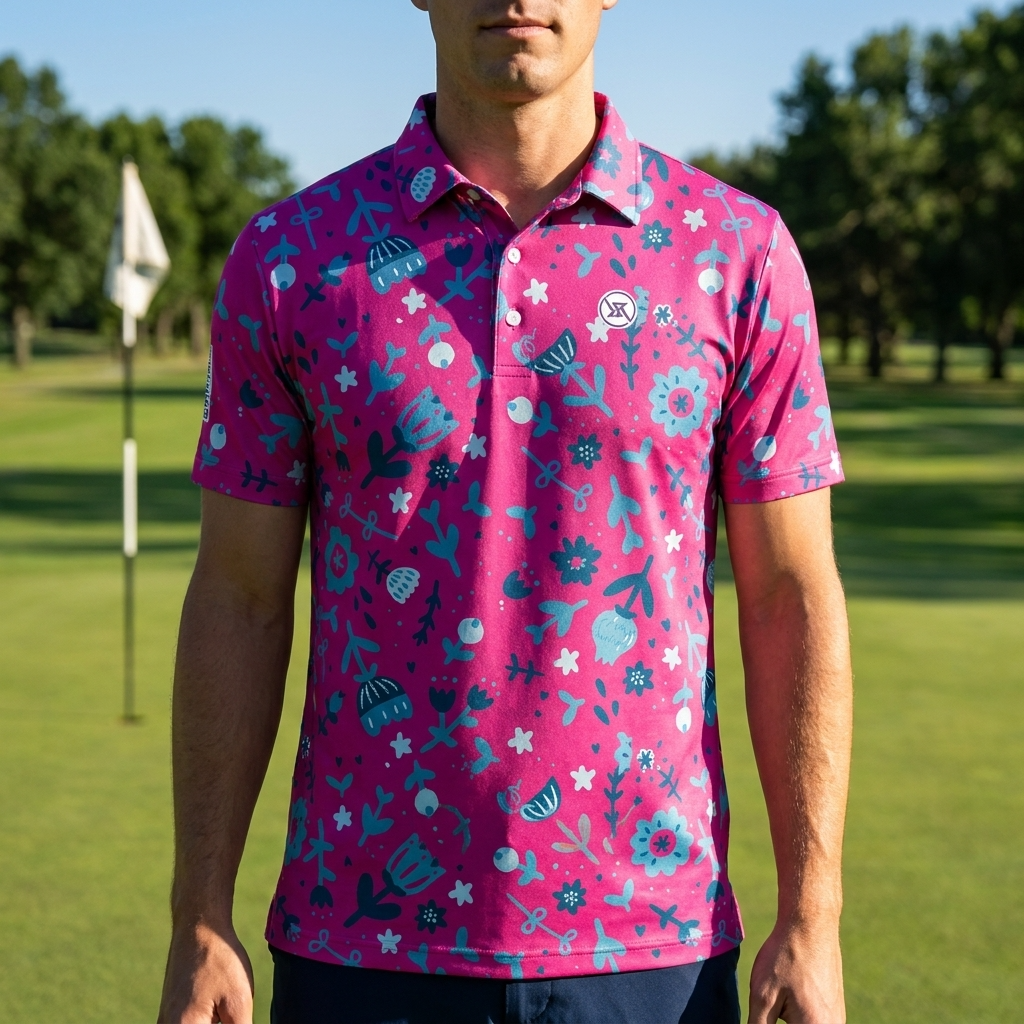 Golf-Polohemd für Herren mit Print, kurzärmlig – Atmungsaktives Blumen-Performance-Oberteil aus Baumwoll-Spandex, S–5XL