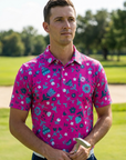 Golf-Polohemd für Herren mit Print, kurzärmlig – Atmungsaktives Blumen-Performance-Oberteil aus Baumwoll-Spandex, S–5XL