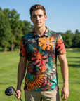 Golf-Polohemd für Herren mit Print, kurzärmlig – Atmungsaktives Blumen-Performance-Oberteil aus Baumwoll-Spandex, S–5XL