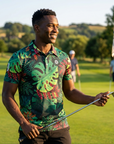 Golf-Polohemd für Herren mit Print, kurzärmlig – Atmungsaktives Blumen-Performance-Oberteil aus Baumwoll-Spandex, S–5XL