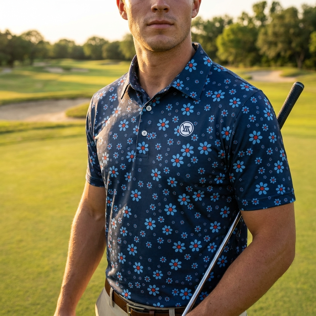 Golf-Polohemd für Herren mit Print, kurzärmlig – Atmungsaktives Blumen-Performance-Oberteil aus Baumwoll-Spandex, S–5XL