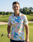 Golf-Polohemd für Herren mit Print, kurzärmlig – Atmungsaktives Blumen-Performance-Oberteil aus Baumwoll-Spandex, S–5XL