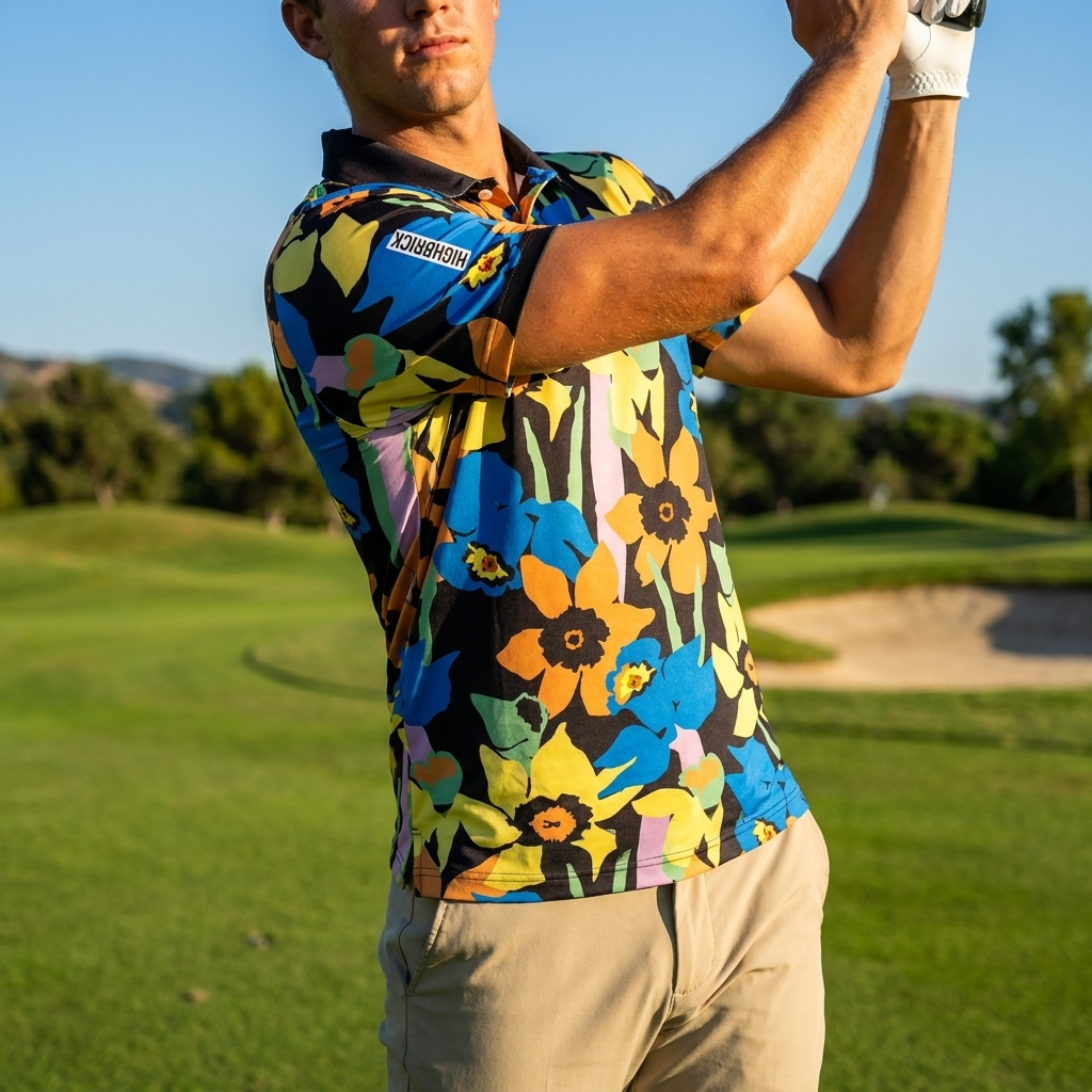 Golf-Polohemd für Herren mit Print, kurzärmlig – Atmungsaktives Blumen-Performance-Oberteil aus Baumwoll-Spandex, S–5XL