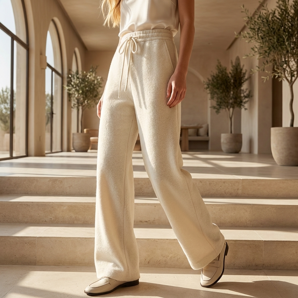 Women's High-Waisted Wide-Leg Wool Blend Pants – Fleece-Lined Straight Trousers with Elastic Waist, Soft Silk Blend &amp; Elegant Winter Style