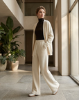 Women's High-Waisted Wide-Leg Wool Blend Pants – Fleece-Lined Straight Trousers with Elastic Waist, Soft Silk Blend & Elegant Winter Style