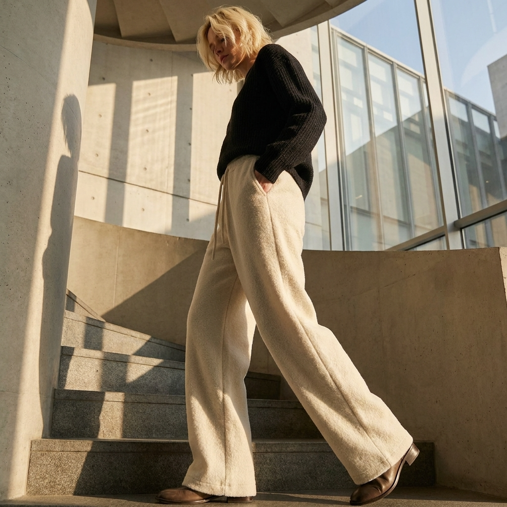 Women's High-Waisted Wide-Leg Wool Blend Pants – Fleece-Lined Straight Trousers with Elastic Waist, Soft Silk Blend &amp; Elegant Winter Style