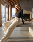 Women's High-Waisted Wide-Leg Wool Blend Pants – Fleece-Lined Straight Trousers with Elastic Waist, Soft Silk Blend & Elegant Winter Style