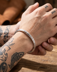 Men's Möbius Ring 999 Pure Silver Bracelet – Solid Eternity Twist Bangle with Ethnic Floral Engraving
