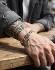 Men's Thai Silver Plated Bracelet – Retro Gothic Cross & Star Heavy Chain with Vine Engraving, ~20g